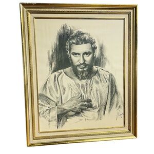 Vintage Print or Sketch of Jesus Christ Wall Or Apostle Art Signed Gold Framed